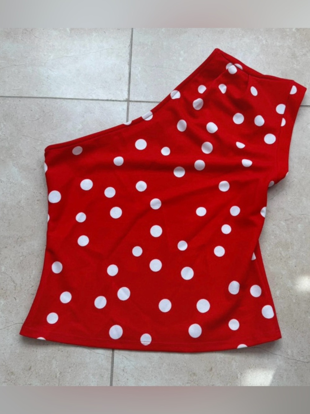 Red One-Shoulder Polka Dot Women’s Top